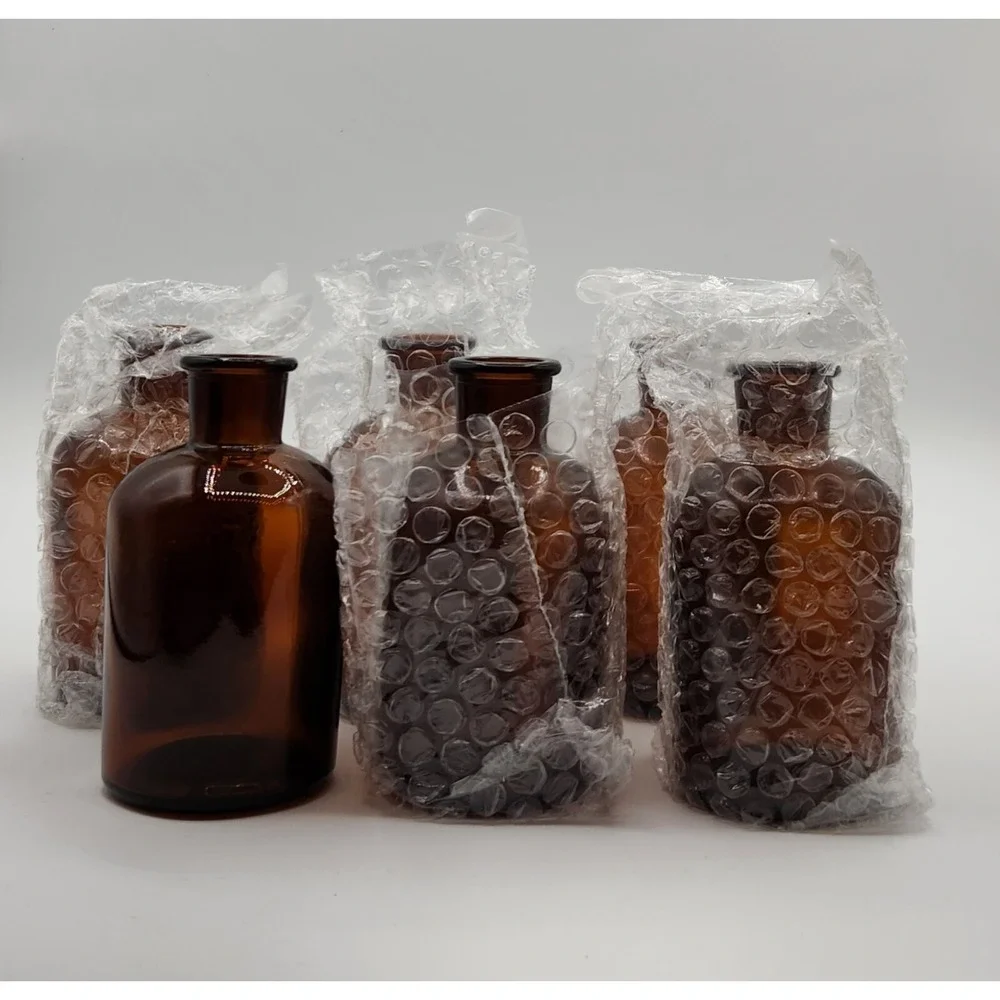 New 6 Small Amber Glass Vases